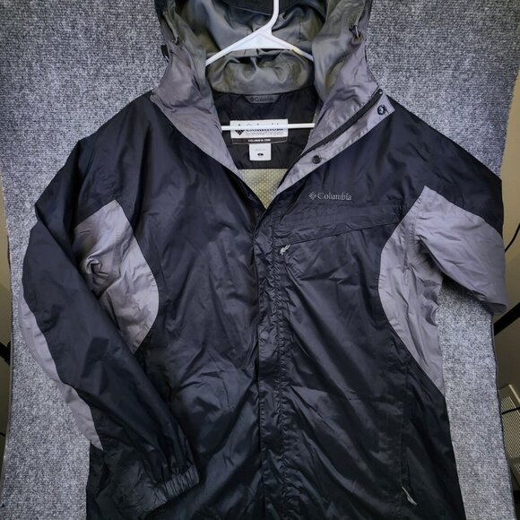 Columbia Men's Large Black & Gray Full Zip Windbreaker Jacket Mesh Lining Snap - Picture 2 of 16